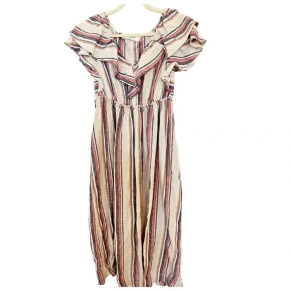 NWT Trina Turk Out of Office Play Dress Linen Ruffle Striped Flutter Sleeve L - Picture 2 of 7